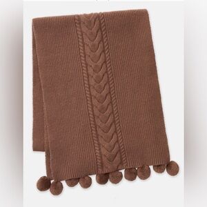 NWT Lafayette 148 Cashmere-Silk Cable Pom Scarf Wood A2682-KNTY
